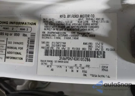 2013 Ford Fusion Se from USA, damaged, VIN 3FA6P0H74DR105286